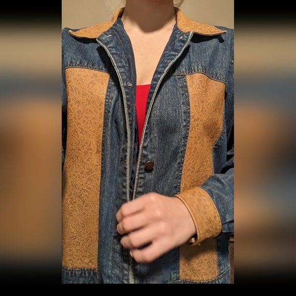 Denim & Embossed Leather Jacket - Picture 8 of 10